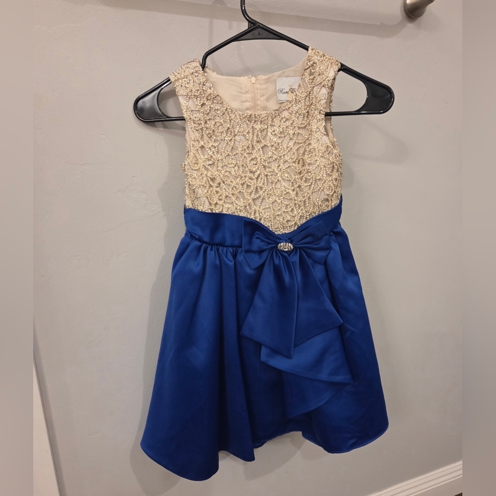 Rare Editions Gold Lace and Blue Satin Kids Dress